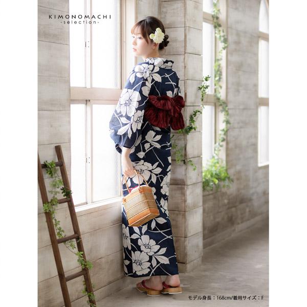 浴衣 レディース 女性浴衣単品 「紺　芙蓉の花」Fサイズ 綿浴衣