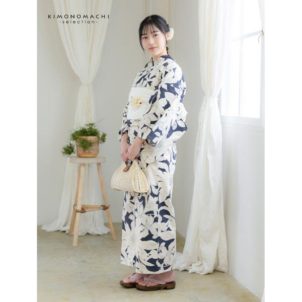 浴衣 レディース 女性浴衣単品 「紺　百合」Fサイズ 綿浴衣