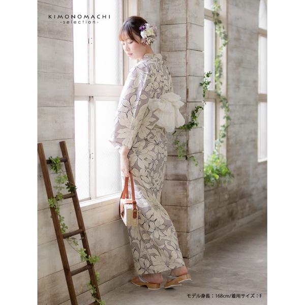 浴衣 レディース 女性浴衣単品 「グレー　百合」Fサイズ 綿浴衣