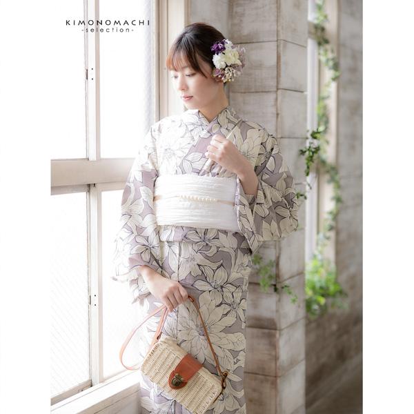 浴衣 レディース 女性浴衣単品 「グレー　百合」Fサイズ 綿浴衣