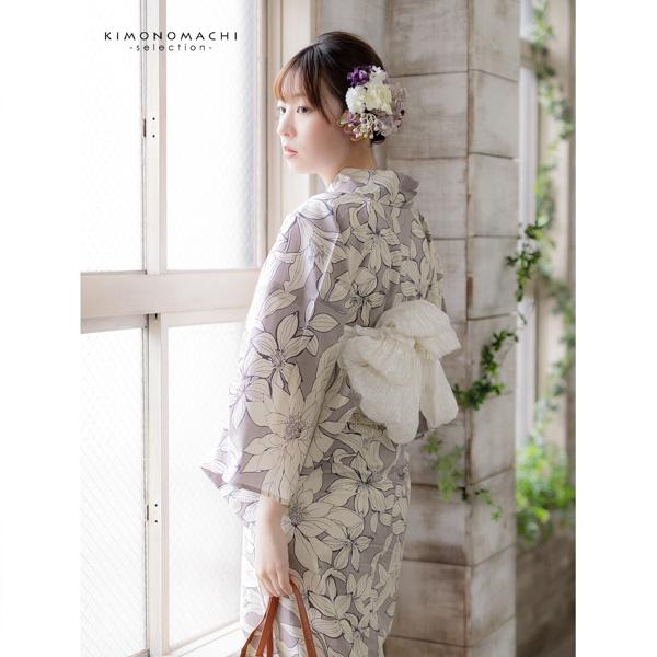 浴衣 レディース 女性浴衣単品 「グレー　百合」Fサイズ 綿浴衣
