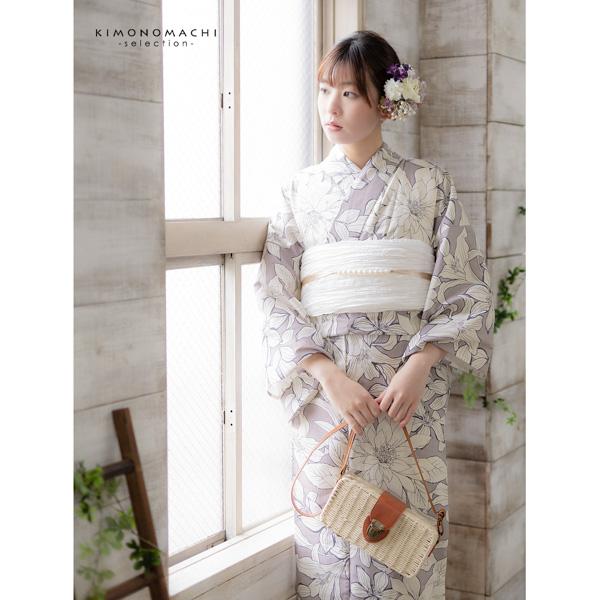 浴衣 レディース 女性浴衣単品 「グレー　百合」Fサイズ 綿浴衣