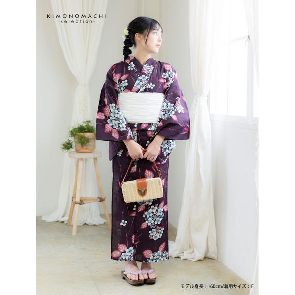 浴衣 レディース 女性浴衣単品 「赤紫　紫陽花つばめ」Fサイズ 綿浴衣