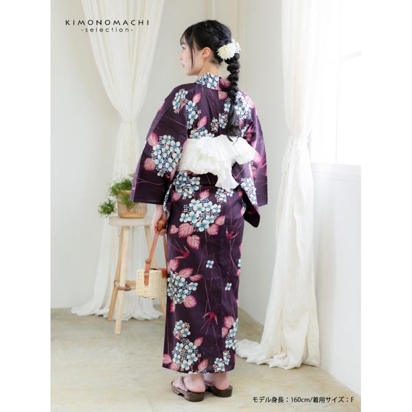 浴衣 レディース 女性浴衣単品 「赤紫　紫陽花つばめ」Fサイズ 綿浴衣