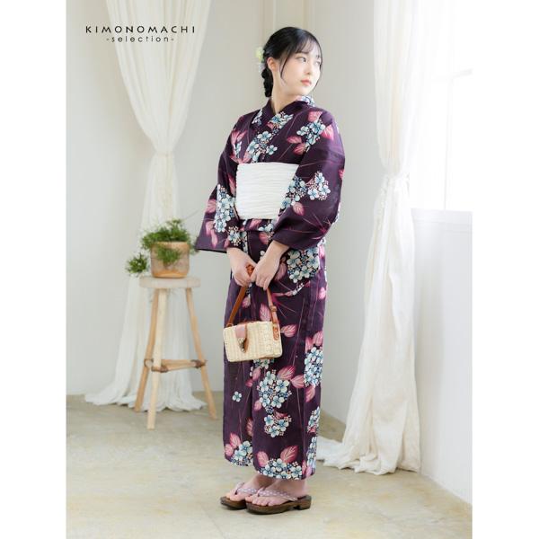 浴衣 レディース 女性浴衣単品 「赤紫　紫陽花つばめ」Fサイズ 綿浴衣