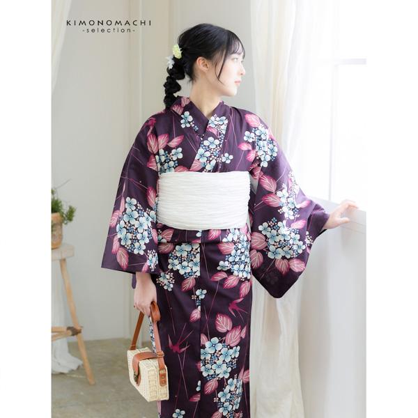 浴衣 レディース 女性浴衣単品 「赤紫　紫陽花つばめ」Fサイズ 綿浴衣
