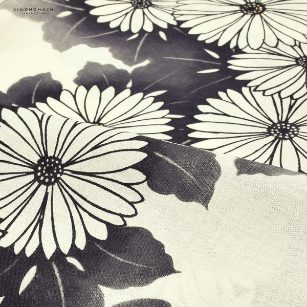 浴衣 レディース 女性浴衣単品 「アイボリー 墨色、連菊」Fサイズ