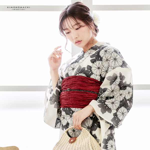浴衣 レディース 女性浴衣単品 「アイボリー 墨色、連菊」Fサイズ