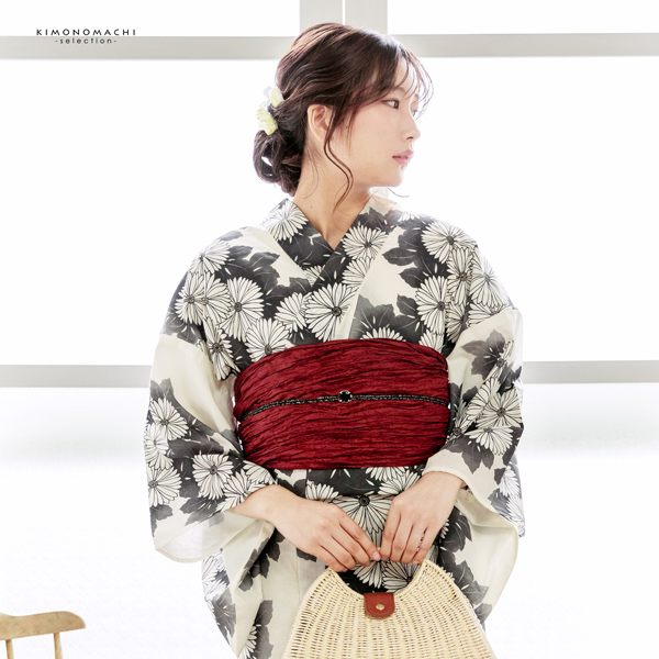 浴衣 レディース 女性浴衣単品 「アイボリー 墨色、連菊」Fサイズ