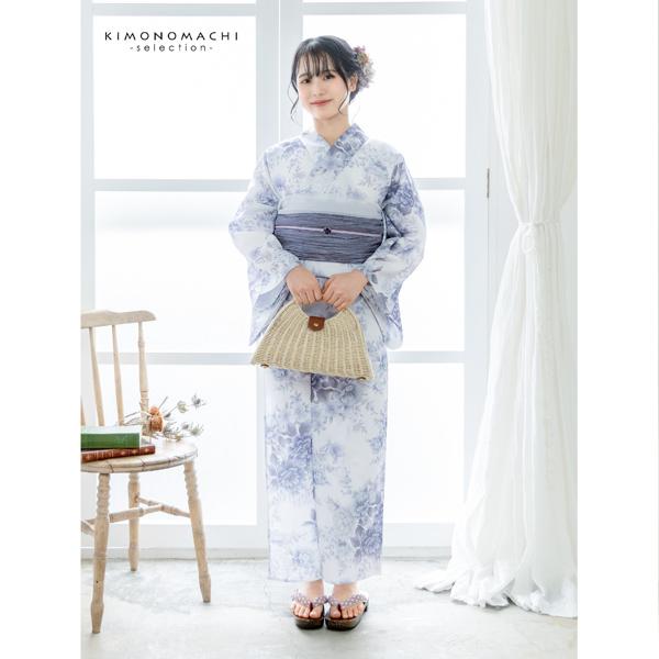 浴衣 レディース 女性浴衣単品「ピオニー　ブルーグレー」ポリエステル浴衣 プレタ浴衣 お仕立て上がり浴衣 大人浴衣 Fサイズ 女性用 女性浴衣 ゆかた【メール便不可】