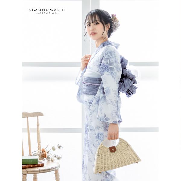 浴衣 レディース 女性浴衣単品「ピオニー　ブルーグレー」ポリエステル浴衣 プレタ浴衣 お仕立て上がり浴衣 大人浴衣 Fサイズ 女性用 女性浴衣 ゆかた【メール便不可】