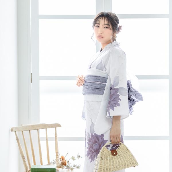 浴衣 レディース 女性浴衣単品「ダリア　モーヴグレー」ポリエステル浴衣 プレタ浴衣 お仕立て上がり浴衣 大人浴衣 Fサイズ 女性用 女性浴衣 ゆかた【メール便不可】