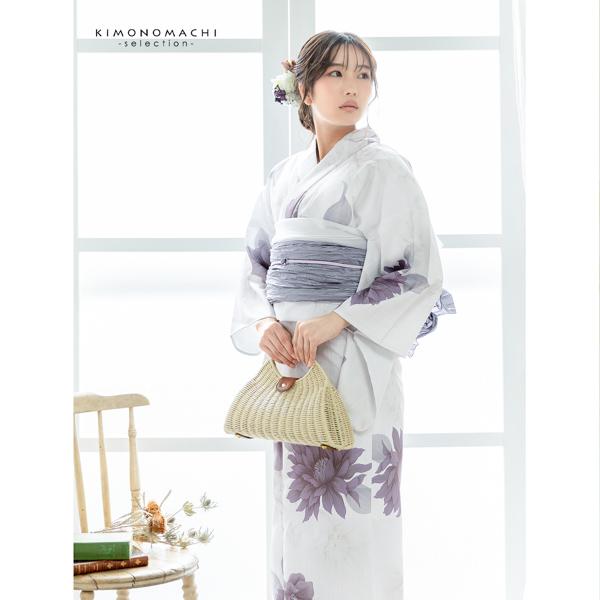 浴衣 レディース 女性浴衣単品「ダリア　モーヴグレー」ポリエステル浴衣 プレタ浴衣 お仕立て上がり浴衣 大人浴衣 Fサイズ 女性用 女性浴衣 ゆかた【メール便不可】