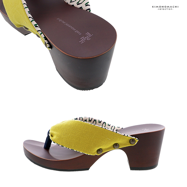 mizutori 下駄 レディース「hitete ライムイエロー/ハンドクラップ・紺 KCL-20」みずとり 水鳥 女性下駄単品 日本製 足が痛くなりにくい 履き心地の良い下駄 女下駄 女性 浴衣・夏着物に 浴衣下駄【メール便不可】
