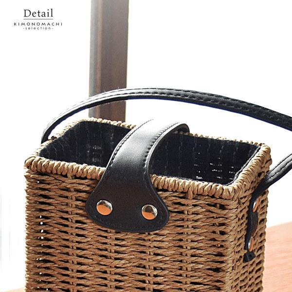 長方形 ショルダーバッグ 単品 「アイボリー・ナチュラルブラウン」ハンドバッグ かごバッグ カジュアル 女性 夏 浴衣 花火大会【メール便不可】