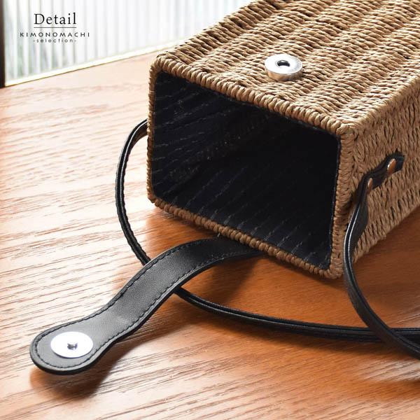 長方形 ショルダーバッグ 単品 「アイボリー・ナチュラルブラウン」ハンドバッグ かごバッグ カジュアル 女性 夏 浴衣 花火大会【メール便不可】