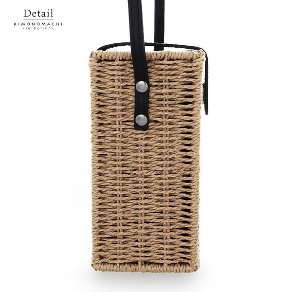 長方形 ショルダーバッグ 単品 「アイボリー・ナチュラルブラウン」ハンドバッグ かごバッグ カジュアル 女性 夏 浴衣 花火大会【メール便不可】
