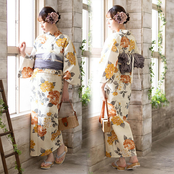浴衣 レディース 大人 女性浴衣単品 大きいサイズ「檸檬・八重椿・クレマチス」3L/4L 綿 きもの町オリジナル 個性的 レトロモダン 花火大会 夏祭り 女性用浴衣 ゆかた yukata【メール便不可】