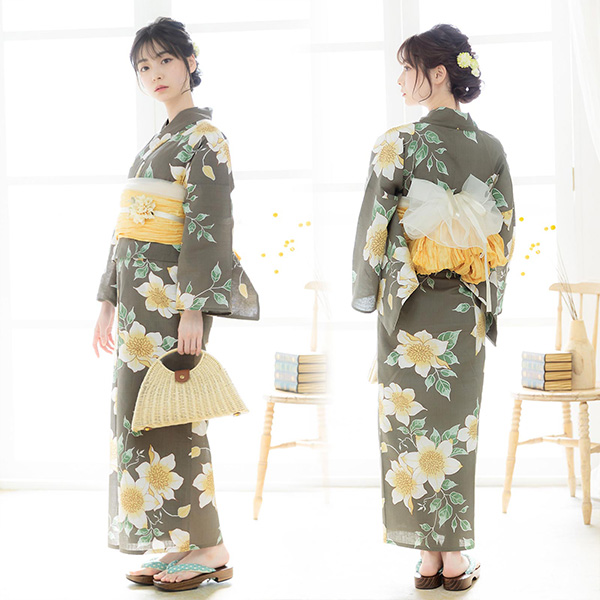 浴衣 レディース 大人 女性浴衣単品 大きいサイズ「檸檬・八重椿・クレマチス」3L/4L 綿 きもの町オリジナル 個性的 レトロモダン 花火大会 夏祭り 女性用浴衣 ゆかた yukata【メール便不可】