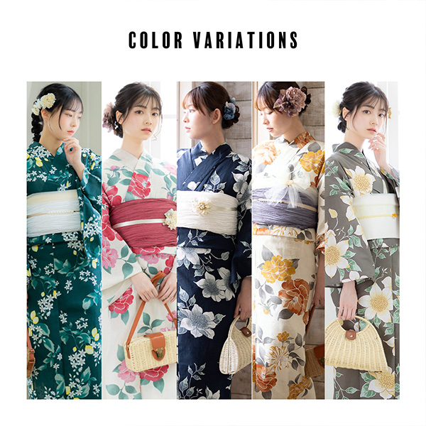 浴衣 レディース 大人 女性浴衣単品 大きいサイズ「檸檬・八重椿・クレマチス」3L/4L 綿 きもの町オリジナル 個性的 レトロモダン 花火大会 夏祭り 女性用浴衣 ゆかた yukata【メール便不可】