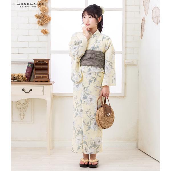 浴衣 子供 女の子 子供浴衣セット(浴衣+帯) 浴衣2点セット「クリームイエロー アネモネ」110cm/120cm/130cm/140cm/150cm こども 子ども キッズ ジュニア ゆかた 花火大会 夏祭り 夕涼み yukata set【メール便不可】