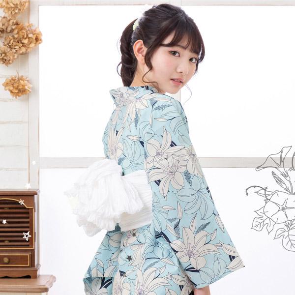 浴衣 子供 女の子 子供浴衣セット（浴衣＋帯） 浴衣2点セット「秋草の縞・露芝に椿・アネモネ・百合」全4柄 110cm/120cm/130cm/140cm/150cm こども 子ども キッズ ジュニア ゆかた 花火大会 夏祭り 夕涼み yukata set【メール便不可】