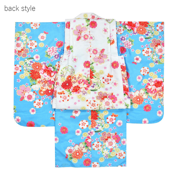 七五三 着物 3歳 女の子 被布セット 小雪「水色　花紋」三歳女児被布セット 子供着物 フルセット 三才のお祝い着 3才向け【メール便不可】
