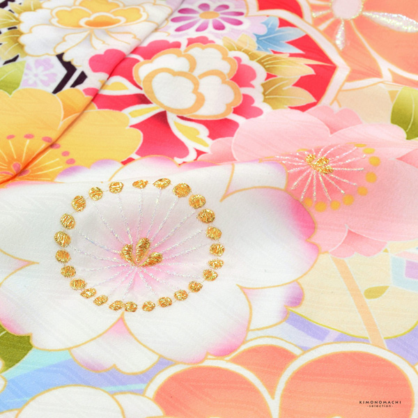 七五三 7歳 四つ身着物フルセット ブランド Shikibu Roman 式部浪漫「ミント×パープル　梅笹、花紋」女の子 7才 女児用 子供着物 七才のお祝い着向け【メール便不可】