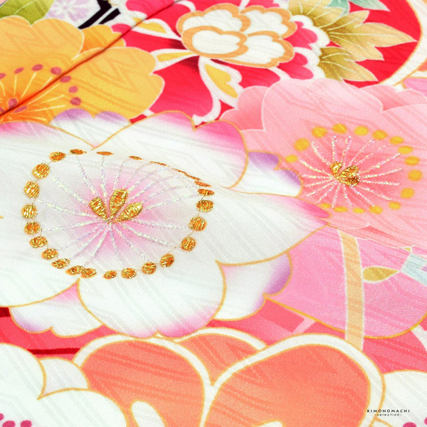 七五三 7歳 四つ身着物フルセット ブランド Shikibu Roman 式部浪漫「白×赤　梅笹、花紋」女の子 7才 女児用 子供着物 七才のお祝い着向け【メール便不可】