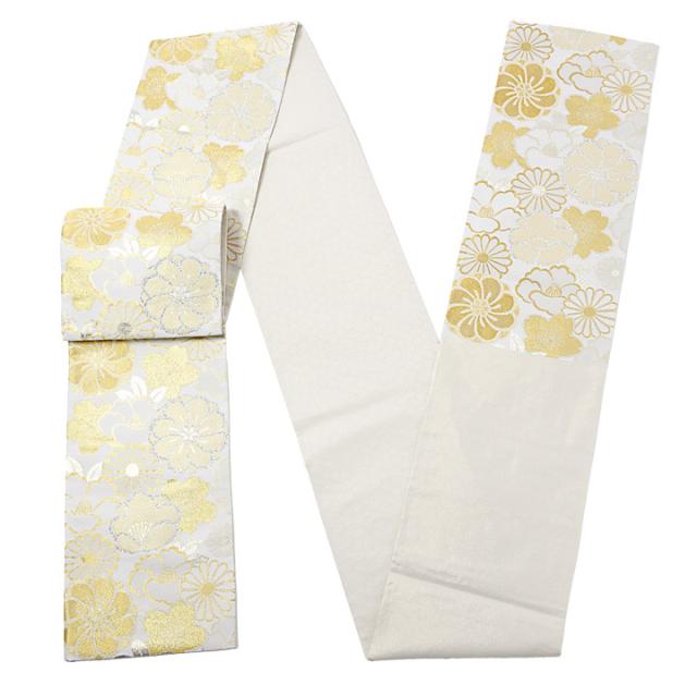 振袖 袋帯 単品「白地、金銀　四季花紋」日本製 お仕立て上がり 振袖用 袋帯 お仕立て済 振袖帯 結婚式 成人式 フォーマル【メール便不可】