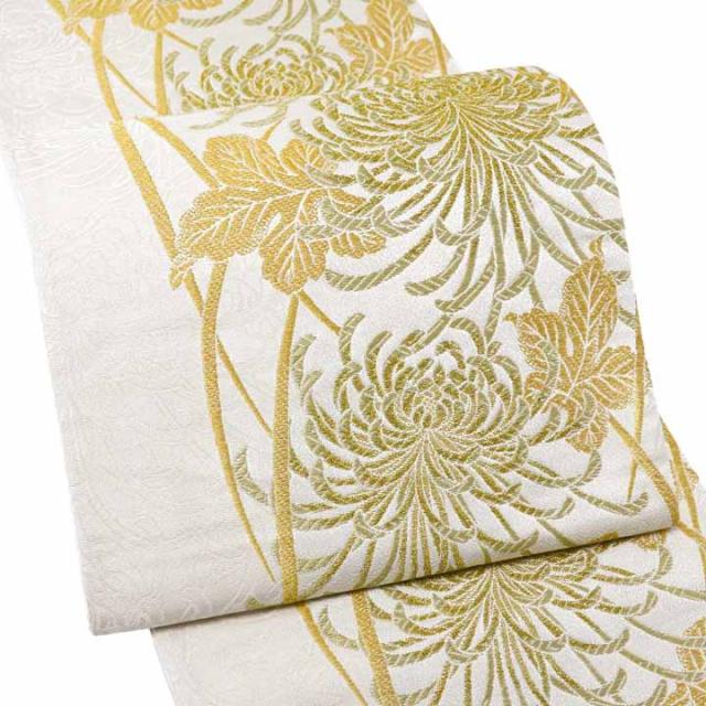 振袖 袋帯 単品「白地　黄金　糸菊」日本製 お仕立て上がり 振袖用 袋帯 お仕立て済 振袖帯 結婚式 成人式 フォーマル【メール便不可】