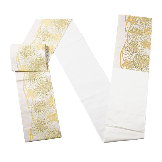 振袖 袋帯 単品「白地　黄金　糸菊」日本製 お仕立て上がり 振袖用 袋帯 お仕立て済 振袖帯 結婚式 成人式 フォーマル【メール便不可】