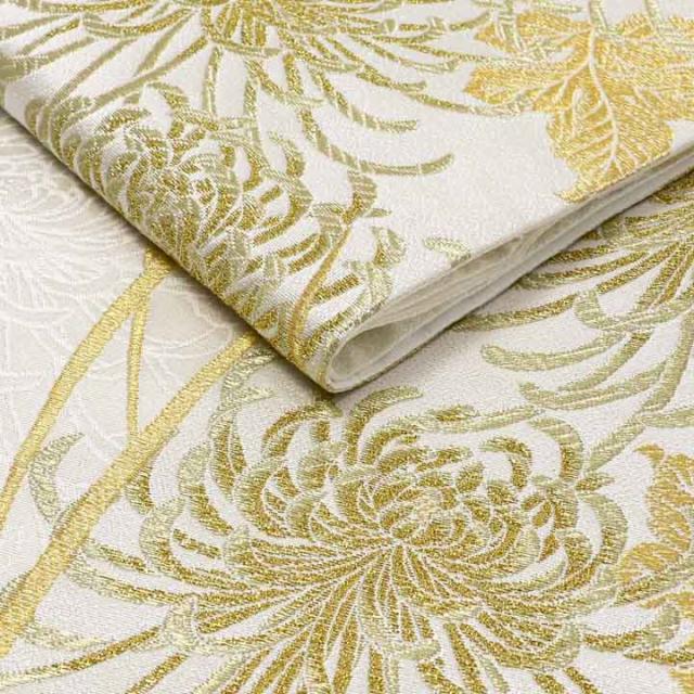 振袖 袋帯 単品「白地　黄金　糸菊」日本製 お仕立て上がり 振袖用 袋帯 お仕立て済 振袖帯 結婚式 成人式 フォーマル【メール便不可】