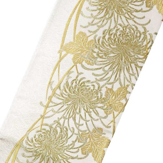 振袖 袋帯 単品「白地　黄金　糸菊」日本製 お仕立て上がり 振袖用 袋帯 お仕立て済 振袖帯 結婚式 成人式 フォーマル【メール便不可】