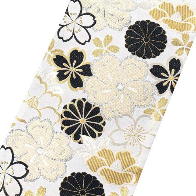 振袖 袋帯 単品「白地、黒×生成り色　四季花紋」日本製 お仕立て上がり 振袖用 袋帯 お仕立て済 振袖帯 結婚式 成人式 フォーマル【メール便不可】