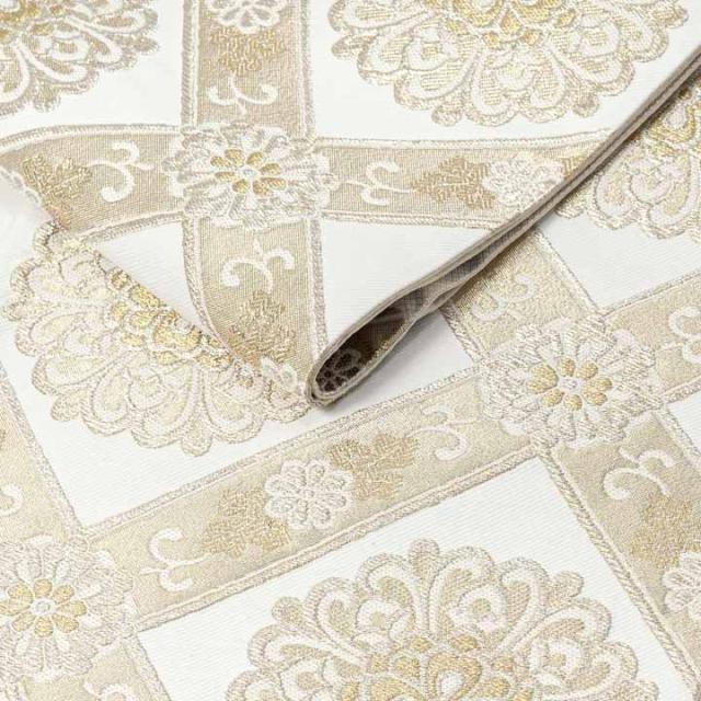 振袖 袋帯 単品「白×ゴールド　唐花格子」日本製 お仕立て上がり 振袖用 袋帯 お仕立て済 振袖帯 結婚式 成人式 フォーマル【メール便不可】