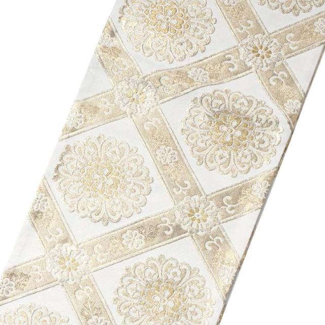 振袖 袋帯 単品「白×ゴールド　唐花格子」日本製 お仕立て上がり 振袖用 袋帯 お仕立て済 振袖帯 結婚式 成人式 フォーマル【メール便不可】