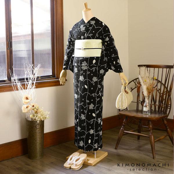 【訳アリ】お仕立て上がり絞り浴衣単品「フラワータペストリー　黒」有松絞り 女性浴衣単品 レディース浴衣単品 綿 お仕立て上がり浴衣 yukata【メール便不可】
