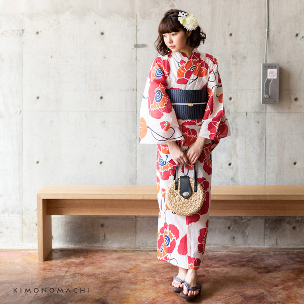 浴衣 レディース 単品「レトロフラワー　ピンク」3L/4L 大きいサイズ KIMONOMACHI 京都きもの町 オリジナル レトロ モダン かわいい 大人柄 変わり織り綿 女性浴衣単品 女浴衣 ゆかた yukata【メール便不可】