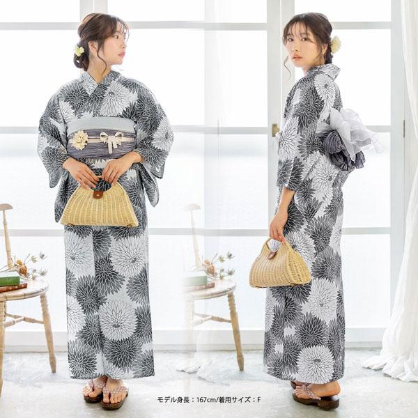 浴衣セット レディース 大人 浴衣3点セット（浴衣＋帯＋おまかせ下駄）「ブルー丸菊・グレー丸菊」大人柄 可愛い系 カジュアル レトロモダン 個性的 花火大会 夏祭り 女性用浴衣 ゆかた yukata【メール便不可】
