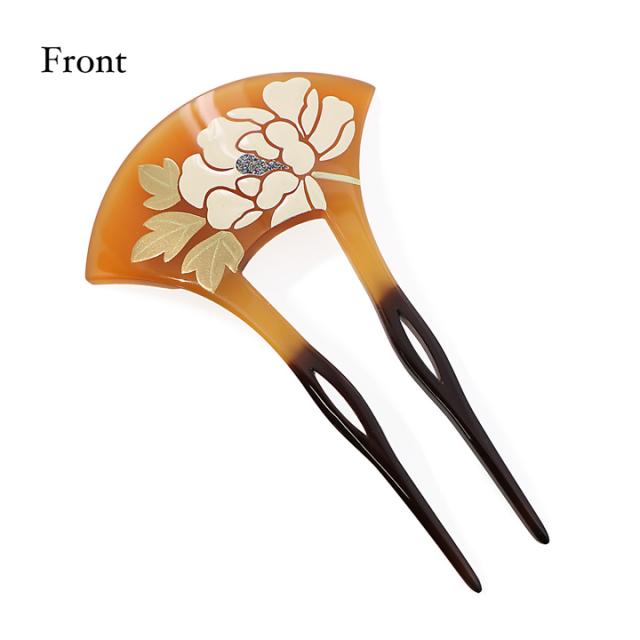 髪飾り 銀杏型 かんざし 単品「べっ甲調・黒 牡丹」日本製 簪 日本髪 和装 着物 礼装 結婚式 和装髪飾り