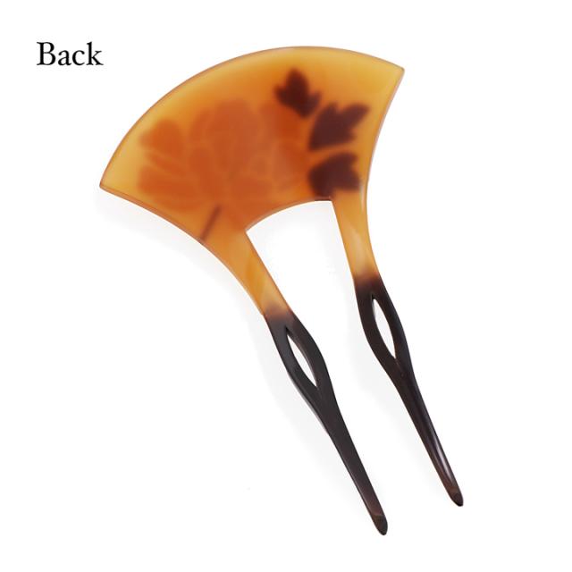 髪飾り 銀杏型 かんざし 単品「べっ甲調・黒 牡丹」日本製 簪 日本髪 和装 着物 礼装 結婚式 和装髪飾り