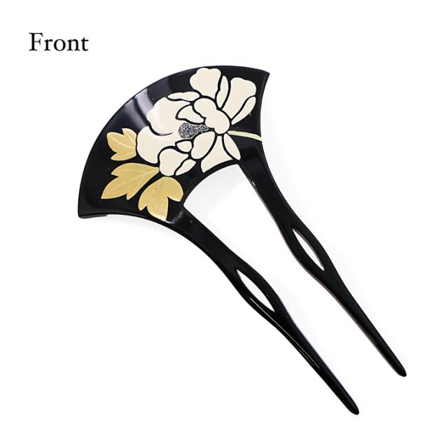 髪飾り 銀杏型 かんざし 単品「べっ甲調・黒 牡丹」日本製 簪 日本髪 和装 着物 礼装 結婚式 和装髪飾り