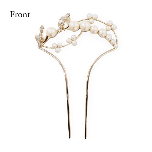 髪飾り かんざし 単品「パール、小枝　ゴールド」日本製 簪 日本髪 和装 着物 礼装 結婚式