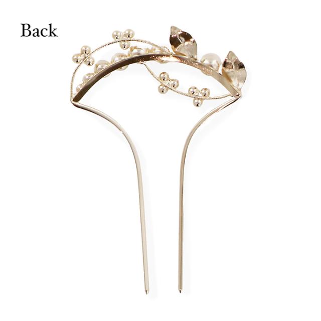 髪飾り かんざし 単品「パール、小枝　ゴールド」日本製 簪 日本髪 和装 着物 礼装 結婚式