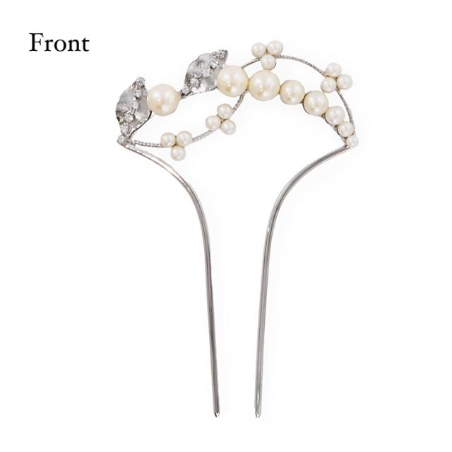 髪飾り かんざし 単品「パール、小枝　ゴールド」日本製 簪 日本髪 和装 着物 礼装 結婚式