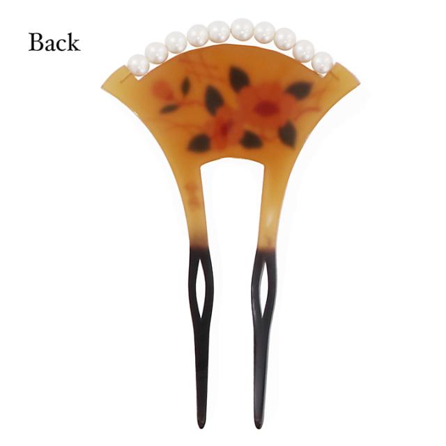 髪飾り 銀杏型 かんざし 単品「橙・黒 椿、パール付き」日本製 簪 日本髪 和装 着物 礼装 結婚式 和装髪飾り
