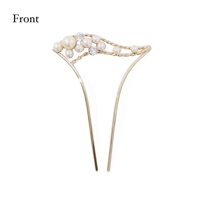 髪飾り かんざし 単品「ゴールド・シルバー パール、ウェーブ」日本製 簪 日本髪 和装 着物 礼装 結婚式