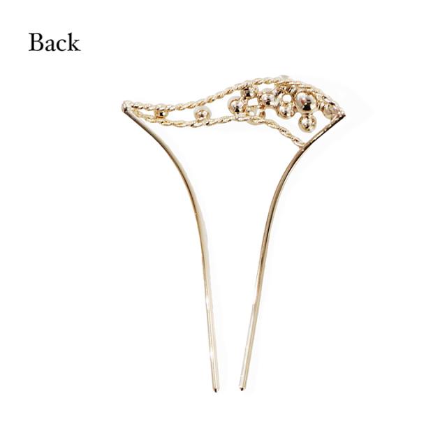 髪飾り かんざし 単品「ゴールド・シルバー パール、ウェーブ」日本製 簪 日本髪 和装 着物 礼装 結婚式