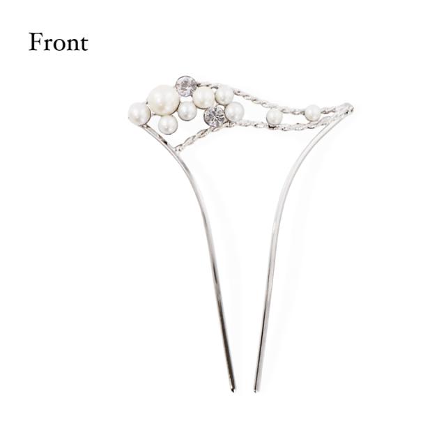 髪飾り かんざし 単品「ゴールド・シルバー パール、ウェーブ」日本製 簪 日本髪 和装 着物 礼装 結婚式